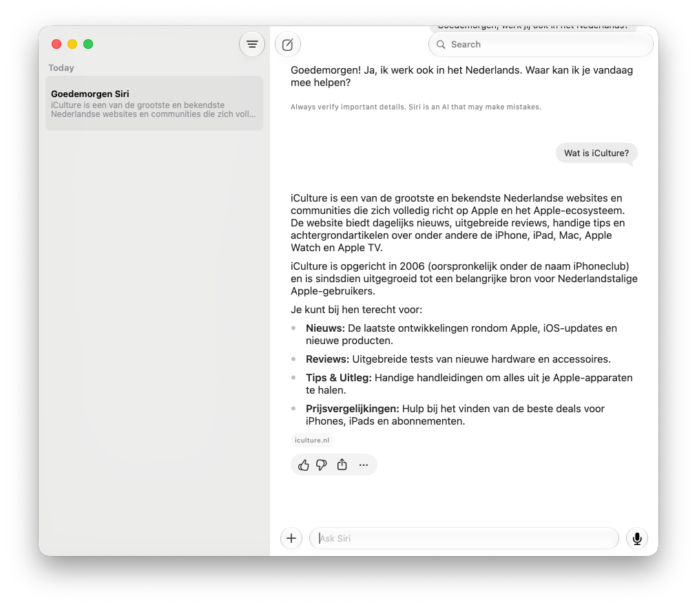 Siri-app in macOS Golden Gate
