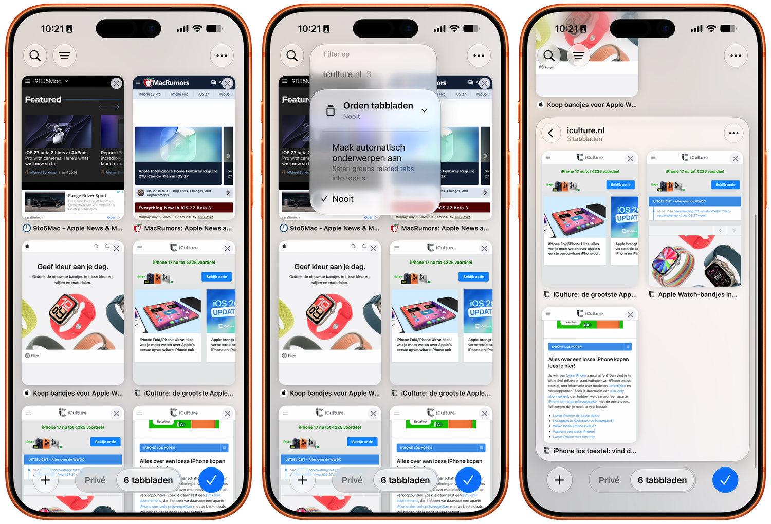 Categoriseren tabbladen op iOS 27