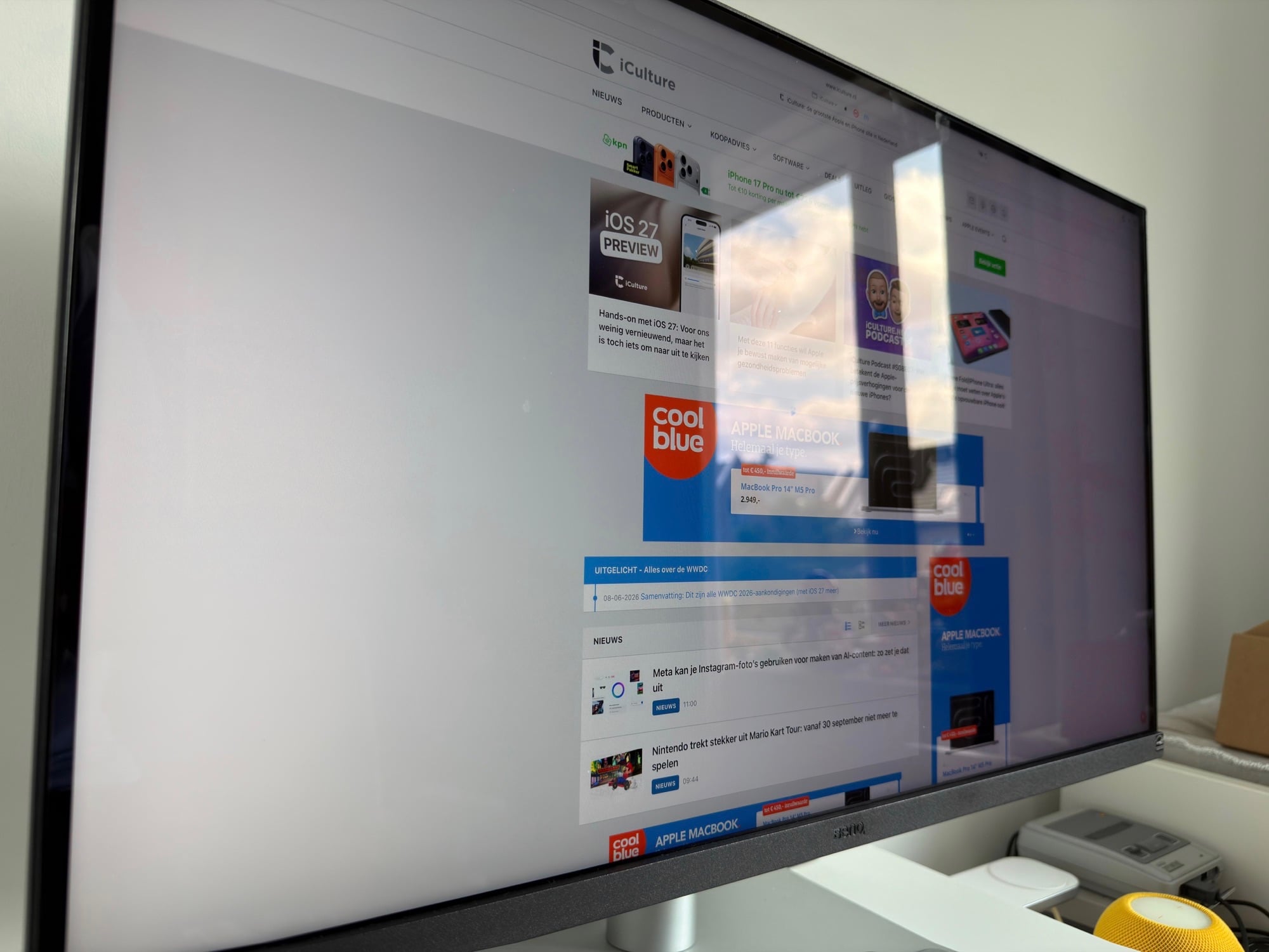 Review BenQ MA270S: reflectie in scherm
