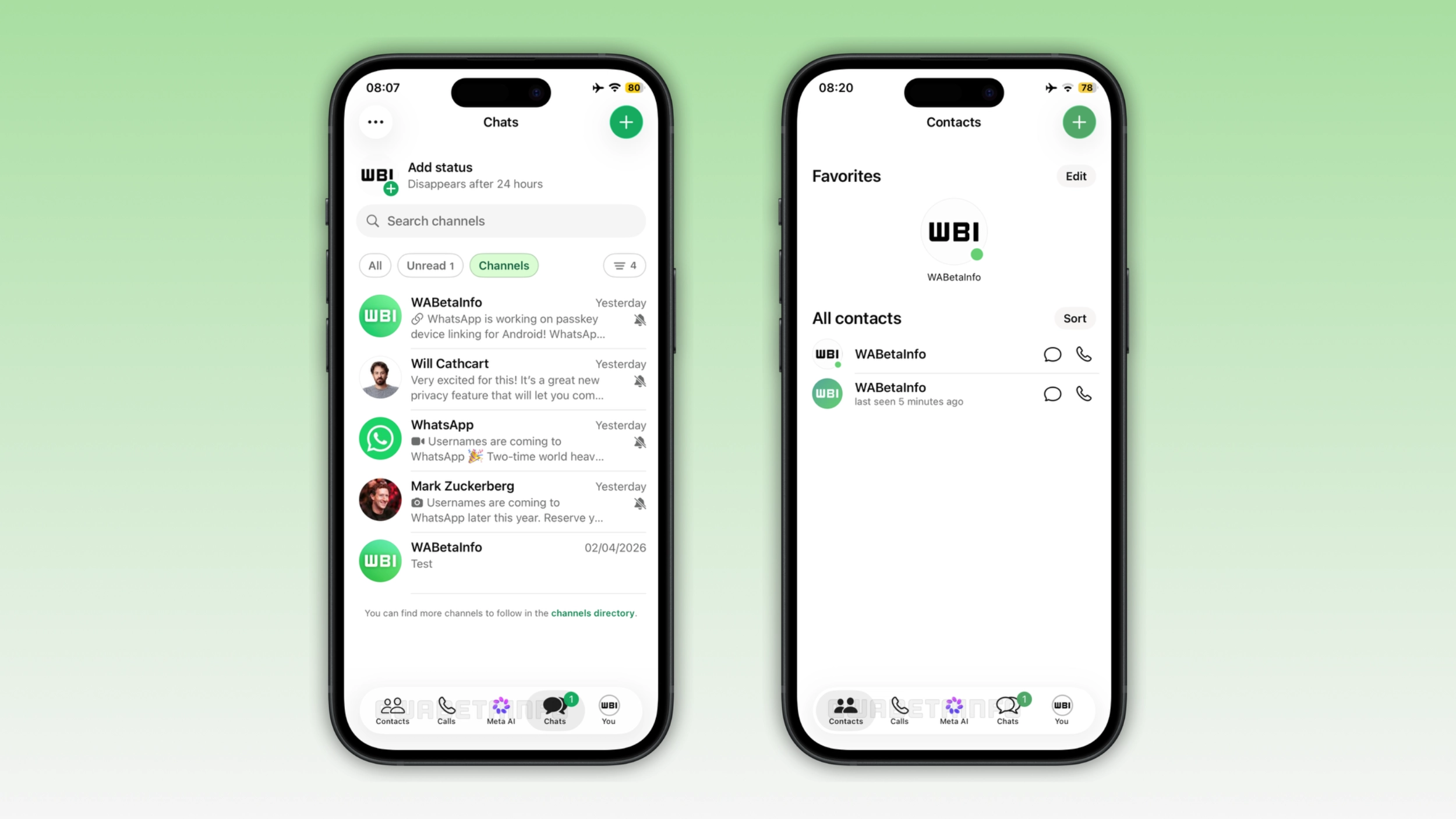 WhatsApp test nieuw hoofdmenu