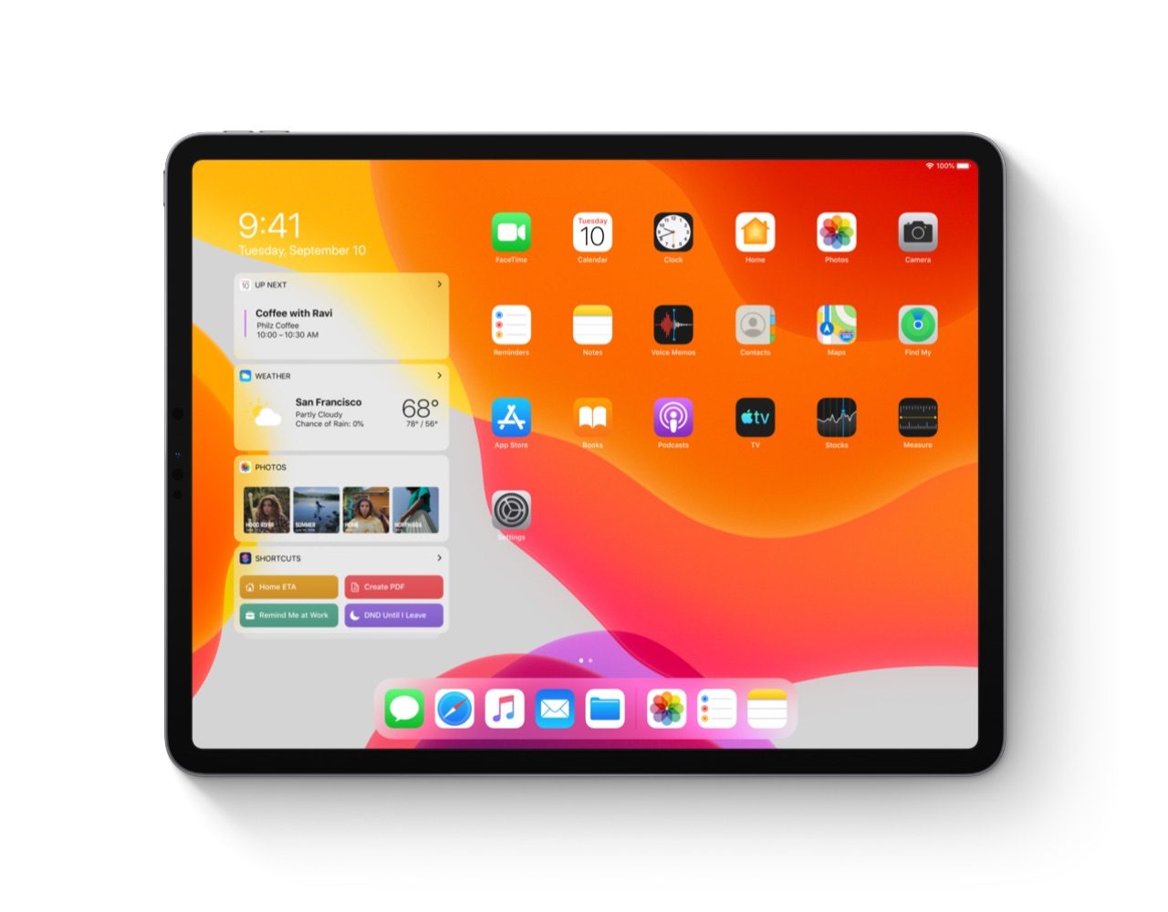 iPadOS 13 beginscherm met widgets.