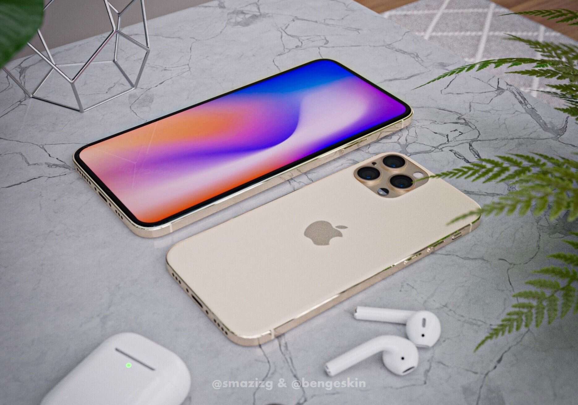 iPhone 2020 design renders in goud.