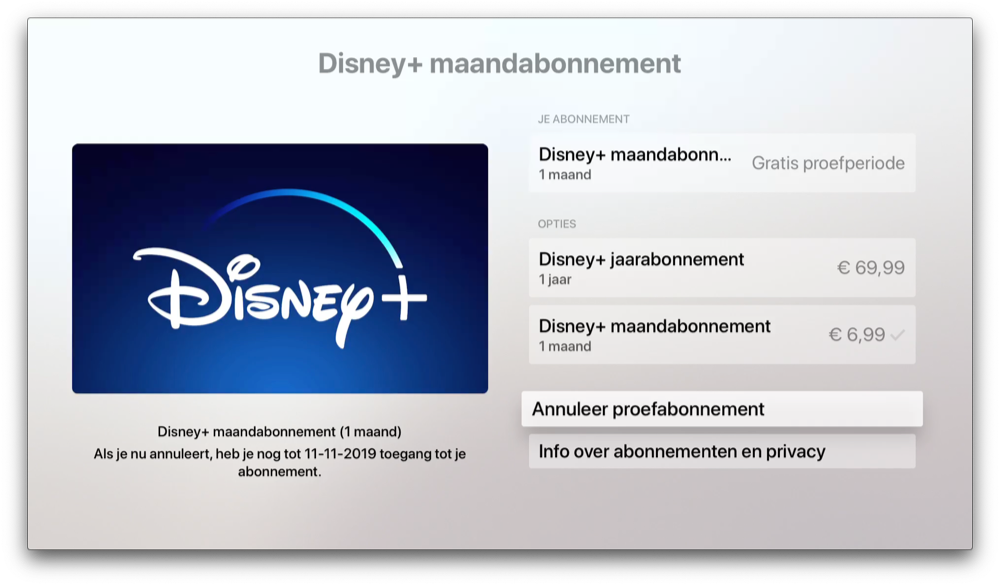 Disney Plus opzeggen op Apple TV.