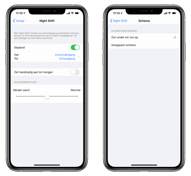 Night Shift instellen iOS