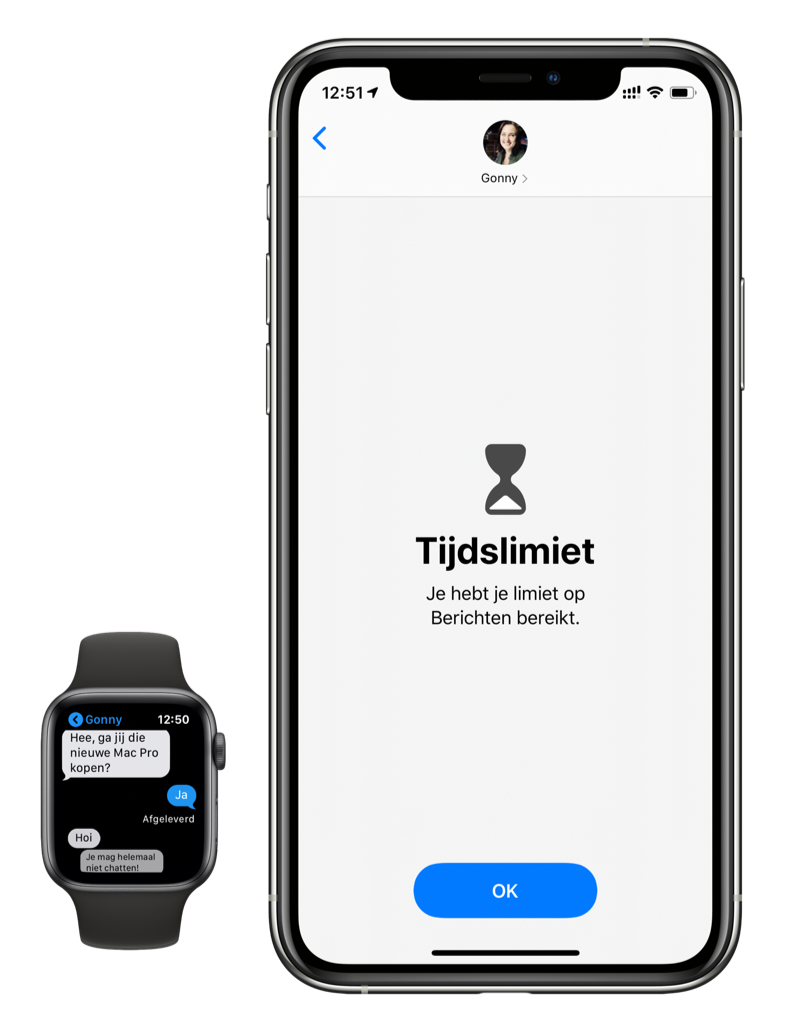 Communicatielimieten actief in iMessage, maar niet op Apple Watch.