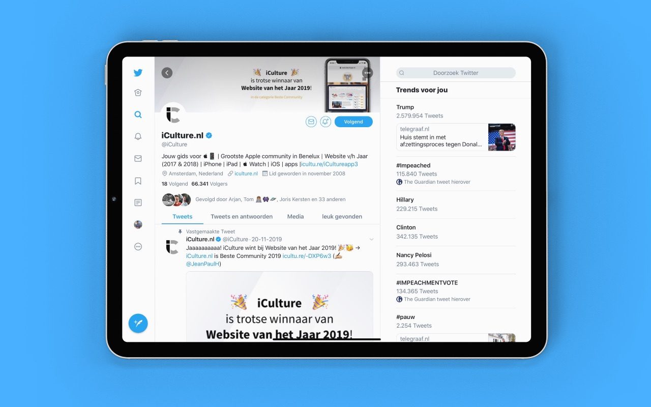 Design van Twitter op iPad.