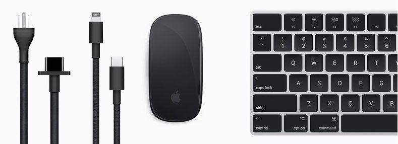 Mac Pro zwarte muis en zwart toetsenbord