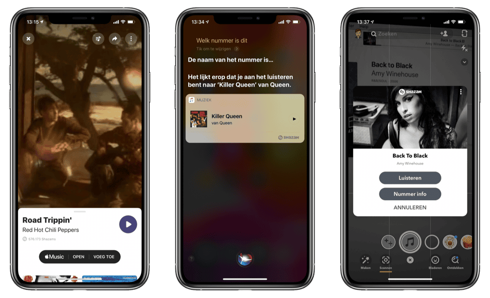 Shazam in Siri en Snapchat