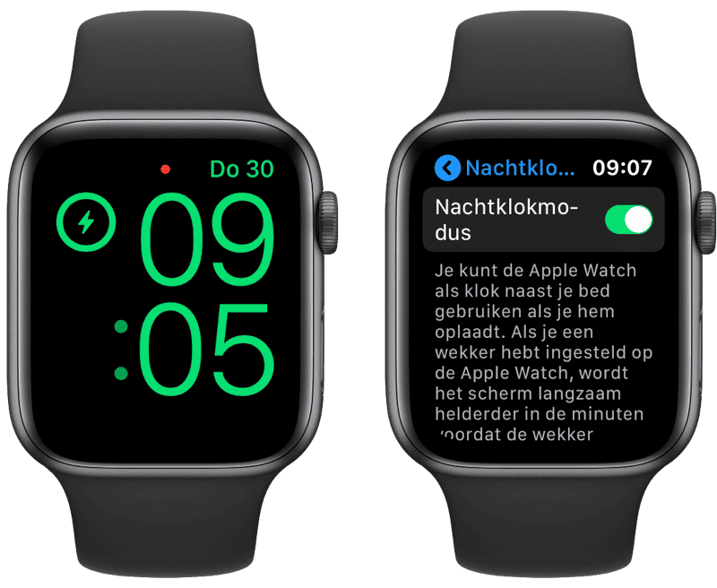 Apple Watch Nightstand/Nachtklokmodus instellen.