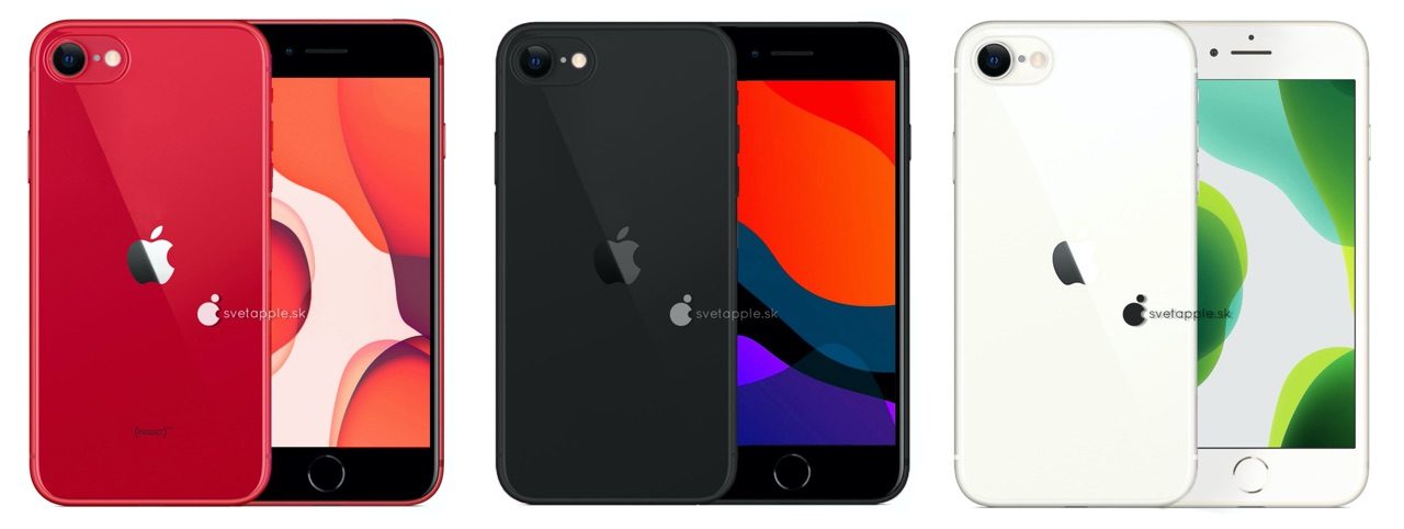iPhone SE 2/iPhone 9 renders in kleuren.