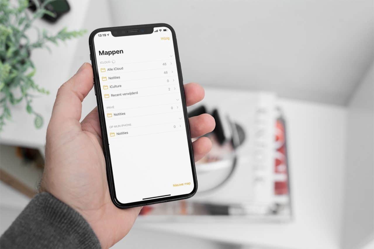 Overzicht van mappen in de Notities-app.