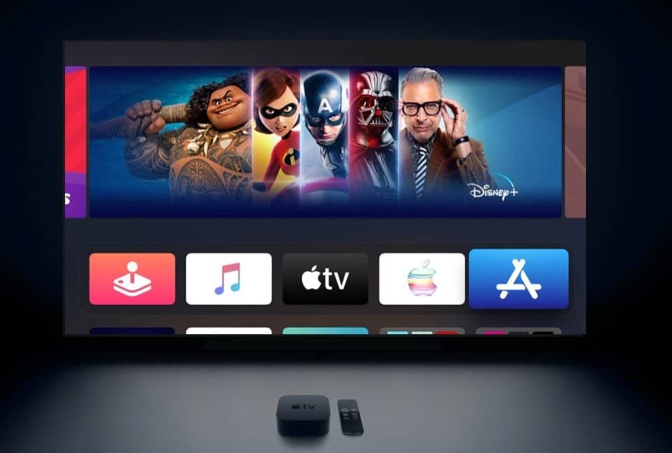 Apple TV beginscherm in donker.