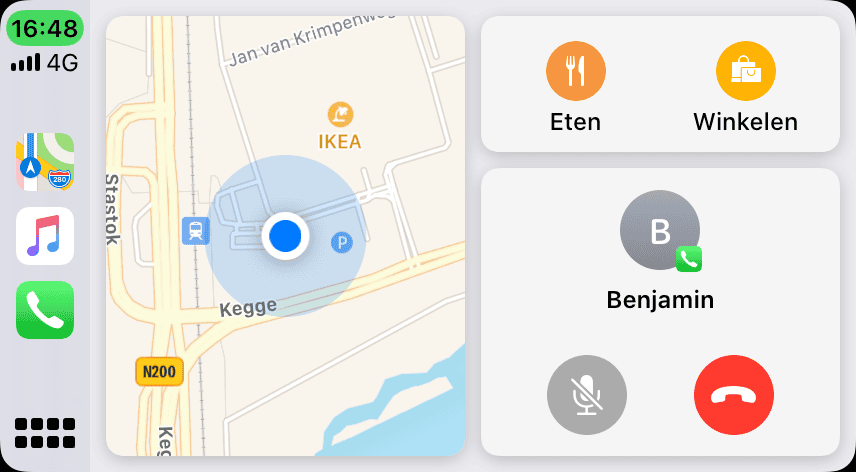 iOS 13.4 CarPlay Dashboard met Telefoon.
