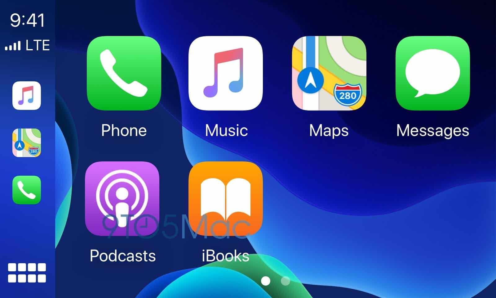 CarPlay achtergrond in iOS 14 in blauw.