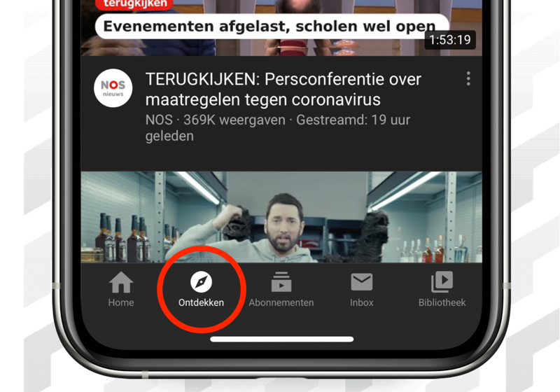 YouTube Ontdekken in de app.