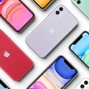 iPhone 11 kleuren op tafel.