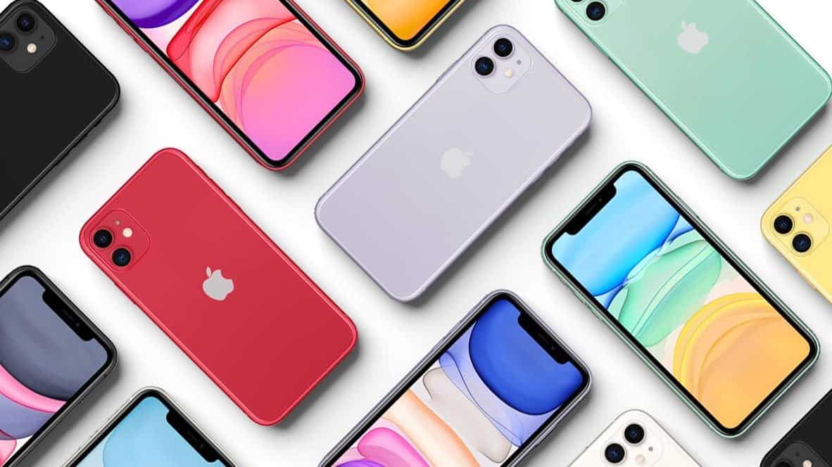 iPhone 11 kleuren op tafel.