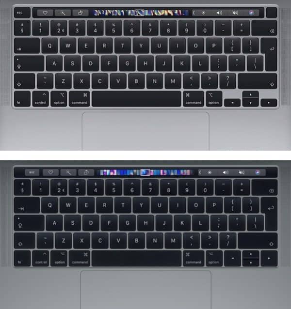 MacBook Pro 13-inch toetsenbord 2020 vs 2019.