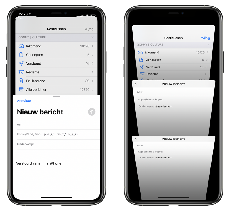 Multitasken in Mail-app op iPhone