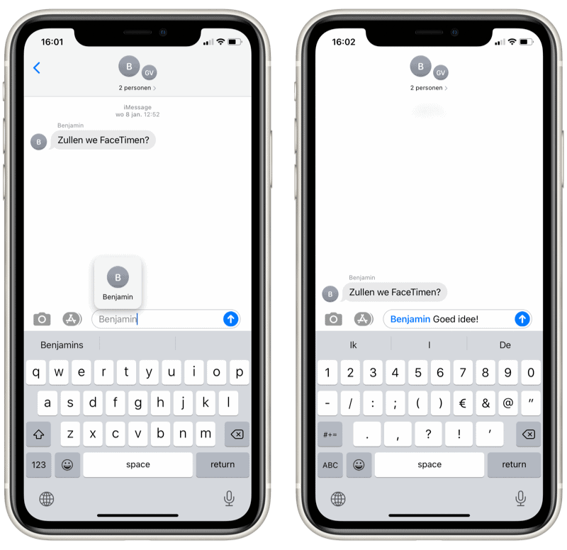 iMessage in iOS 14: vermeldingen en direct antwoorden.