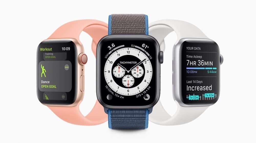 watchOS 7 op Apple Watch met Sleep en wijzerplaten.