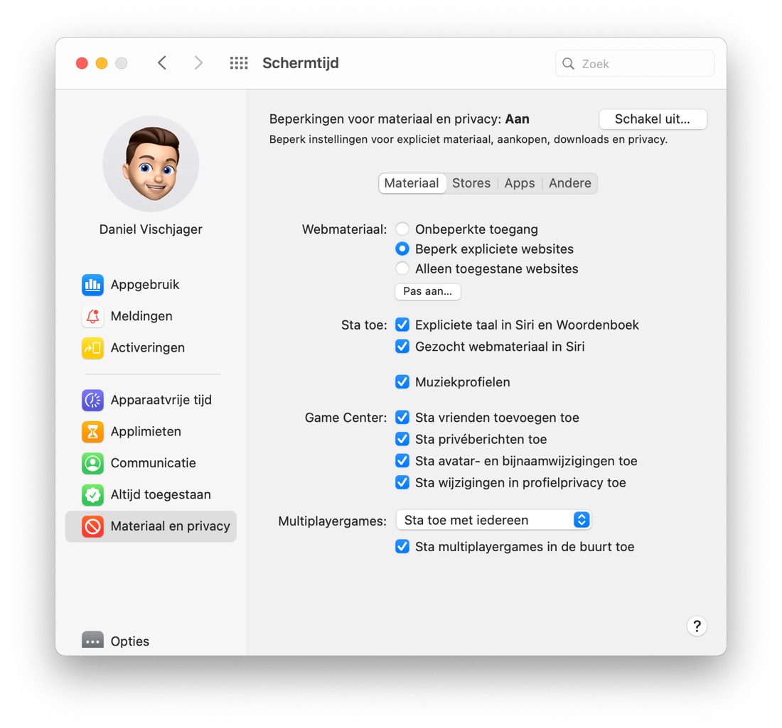 Materiaal en privacy Schermtijd Mac