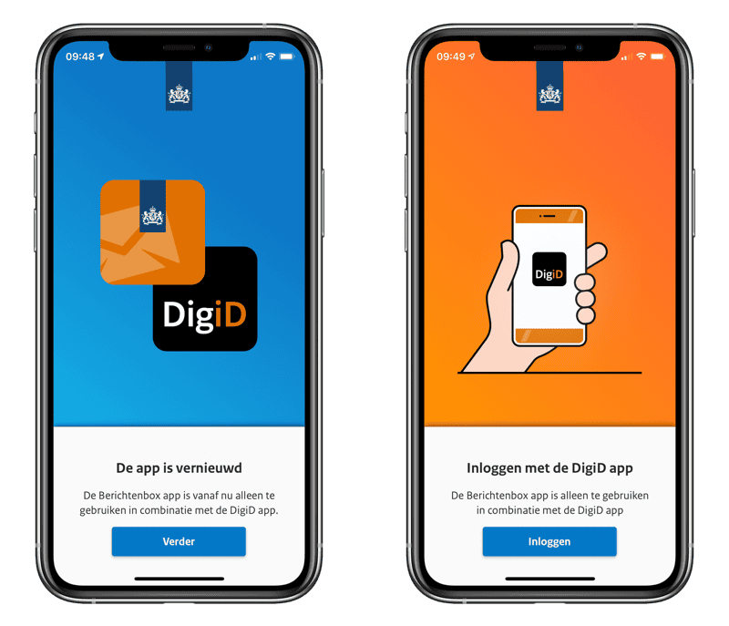 Berichtenbox-app: inloggen via DigiD-app.