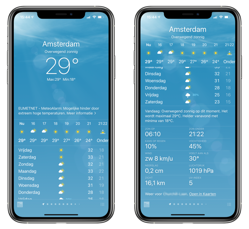 UV-index controleren iPhone