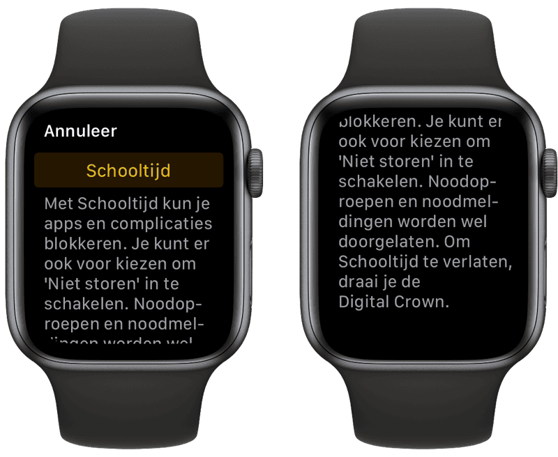 Schooltijd uitleg op de Apple Watch.