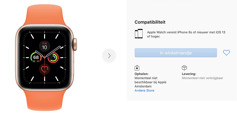 Apple Watch Series 5 uitverkocht