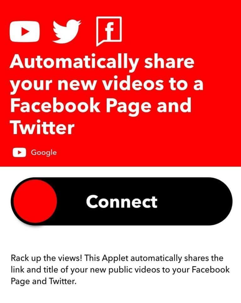 IFTTT Applet: YouTube-video op Facebook en Twitter plaatsen