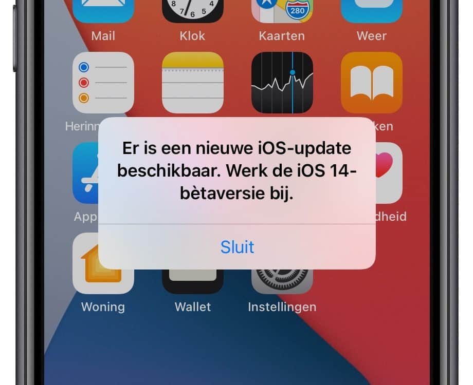iOS-beta melding "werk beta bij".