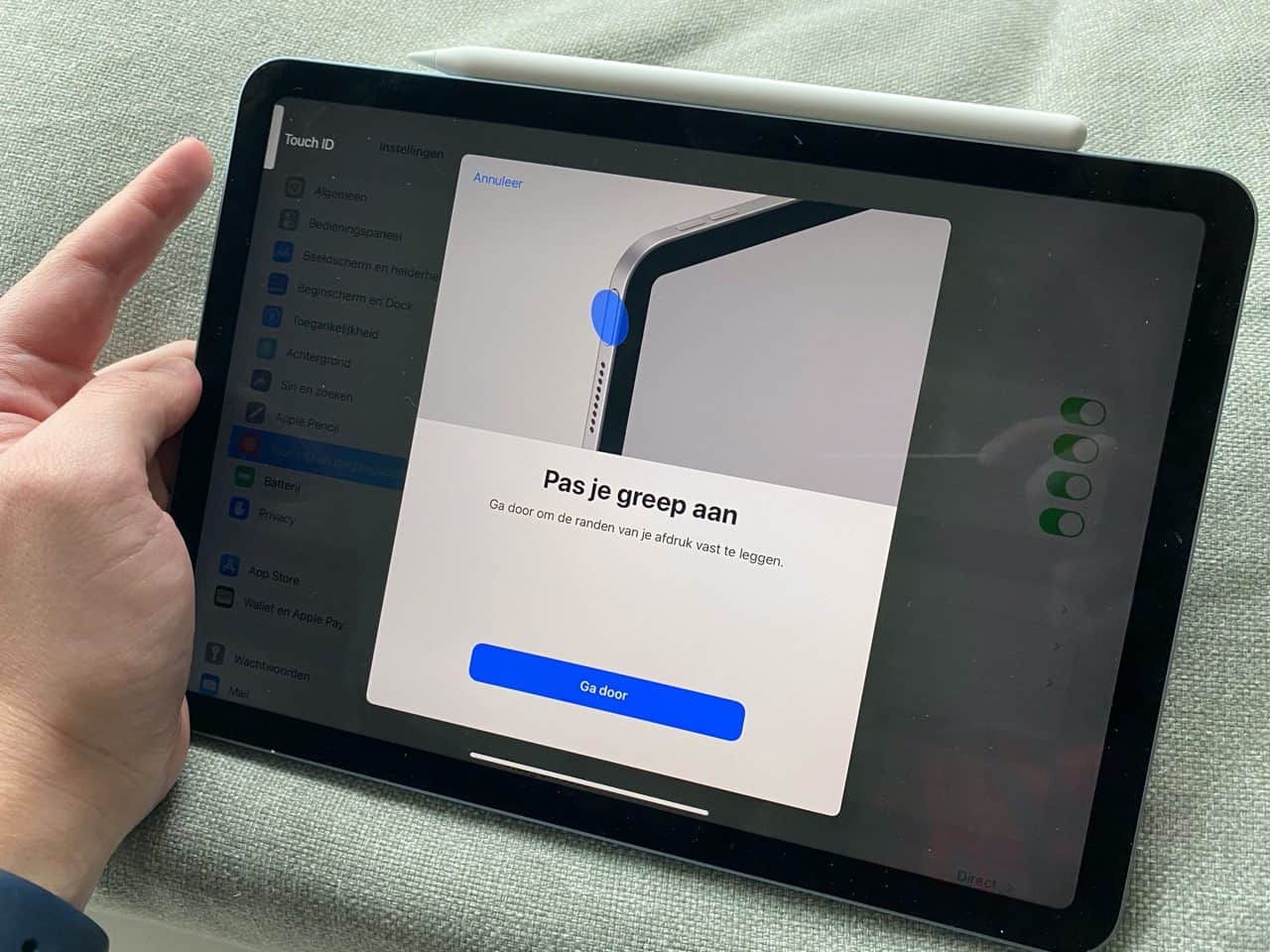 iPad Air 2020 review: Touch ID instellen.
