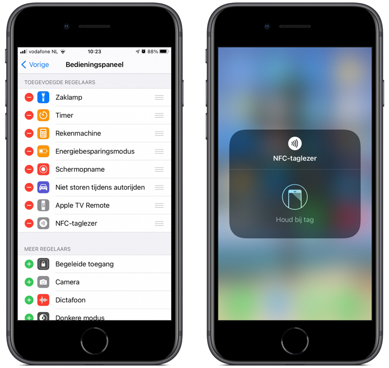 NFC-taglezer in het Bedieningspaneel.