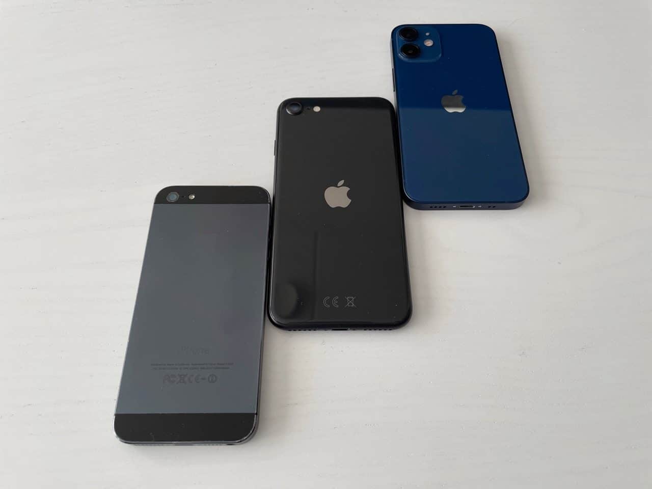 iPhone 5 vs iPhone SE 2020 vs iPhone 12 mini.