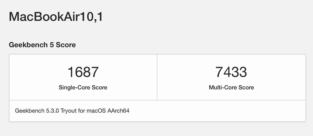 MacBook Air M1 benchmark