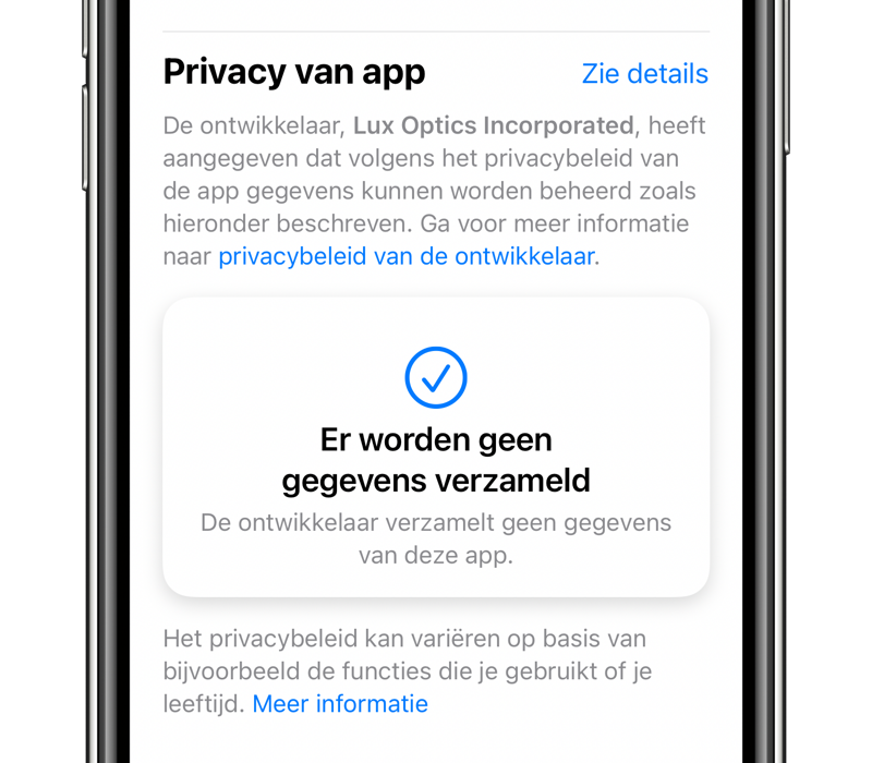 Privacylabel Halide in de App Store.