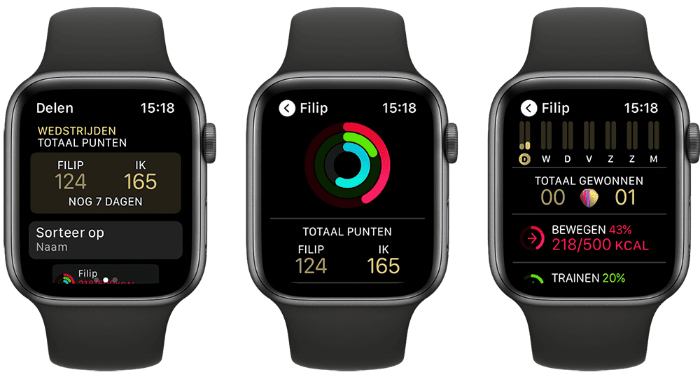 Wedstrijd in Activiteit-app op Apple Watch