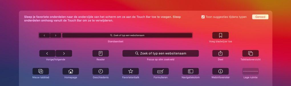 Touch Bar aanpassen in Safari.