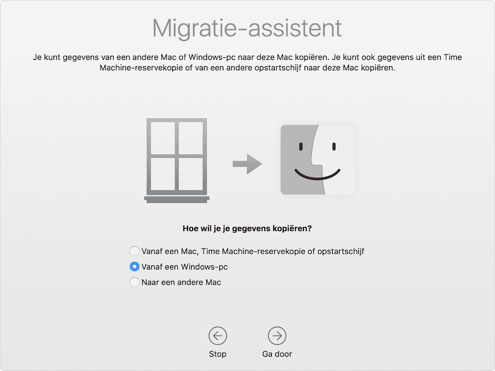 Migratie-assistent van Windows naar Mac