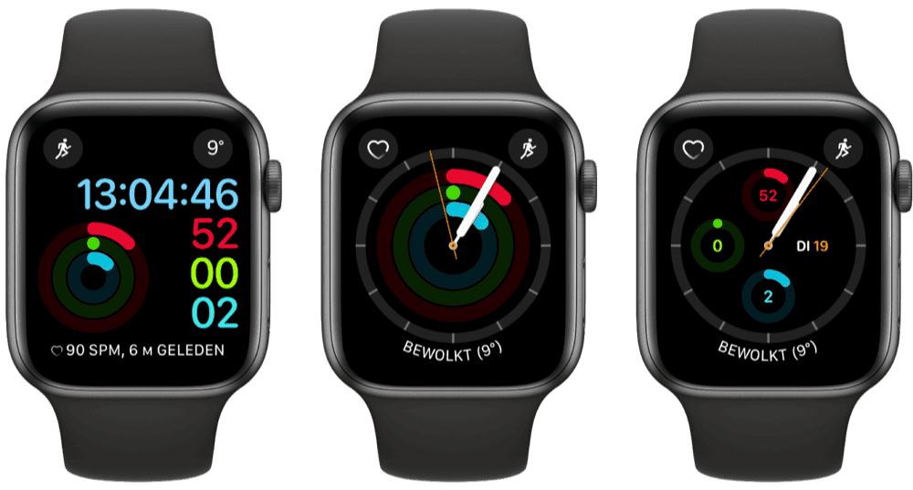Apple Watch-wijzerplaten voor Activiteit-app.