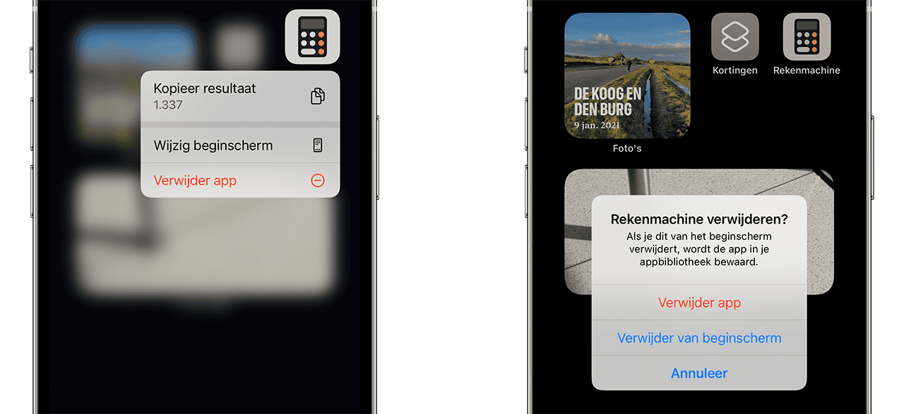 Rekenmachine-app verwijderen van iPhone