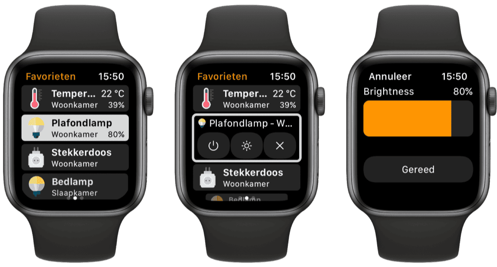 WristControl voor Apple Watch met HomeKit: lamp bedienen.