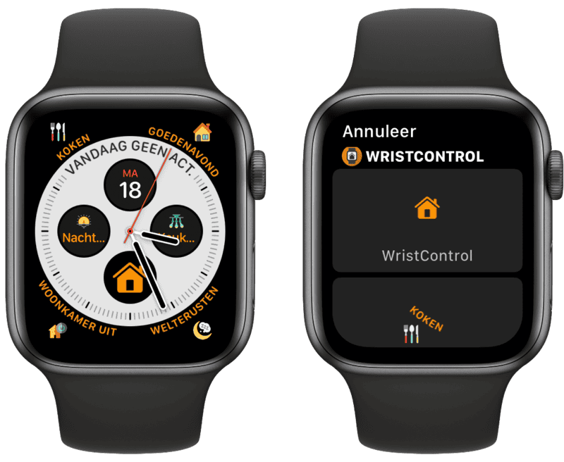 Complicaties op wijzerplaat met WristControl voor Apple Watch.