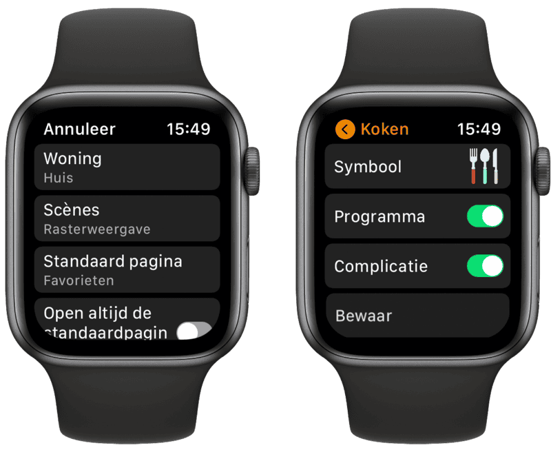 WristControl: instellingen voor HomeKit-app op Apple Watch.