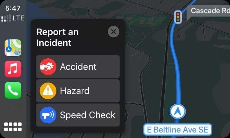 Ongeval melden in Apple Kaarten via CarPlay in iOS 14.5.