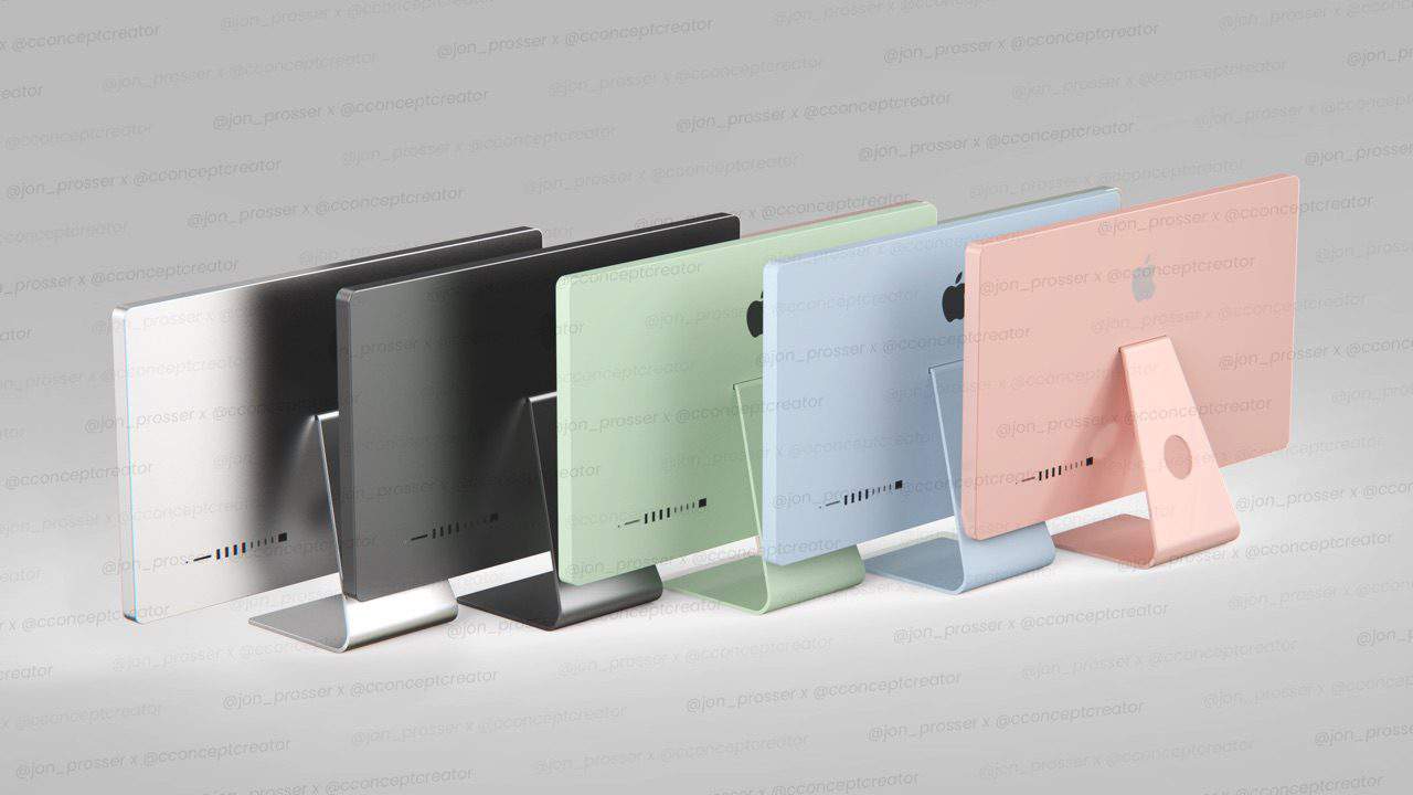 Concept van iMac 2021 in vijf kleuren.