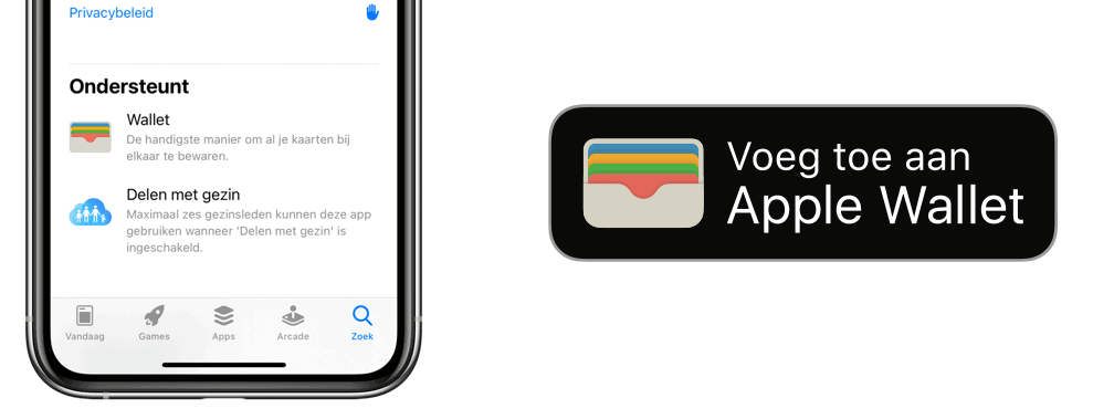 Voeg toe aan Apple Wallet-knop in apps en websites.