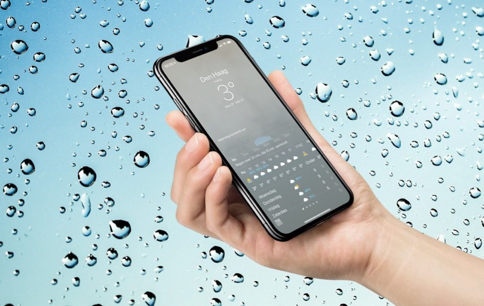 Weer-app in Nederland met regen grafiek.