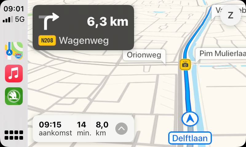 Apple Kaarten met flitser in Nederland in CarPlay.